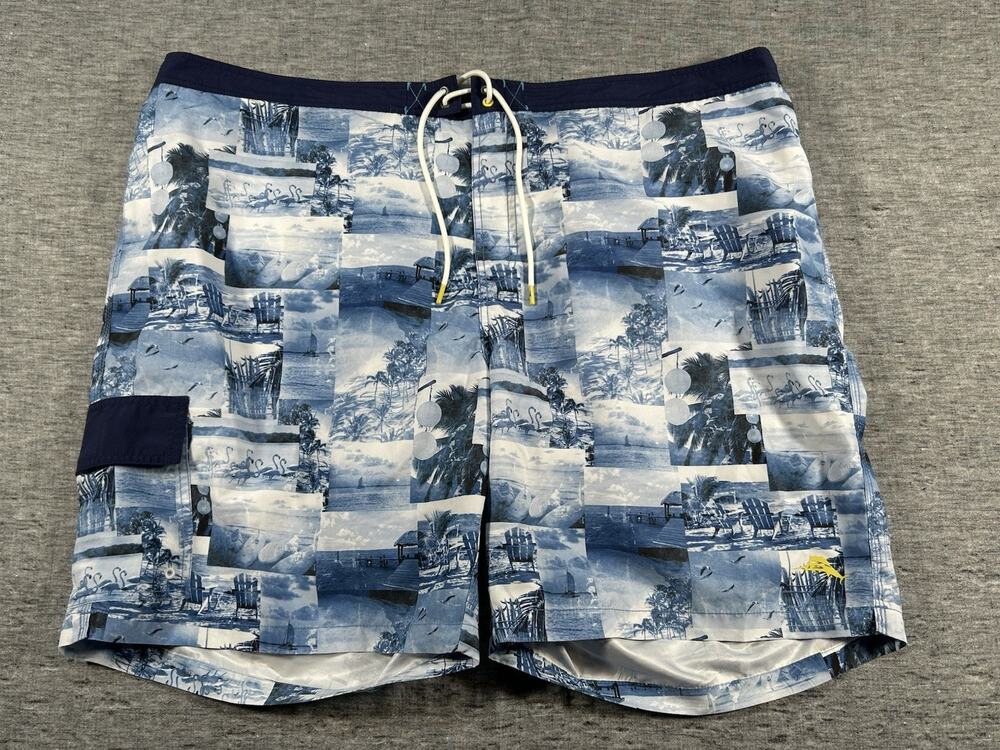 Tommy Bahama Swim Trunks Mens XXXL 9" Lined Blue Tropical Beach Bathing Suit